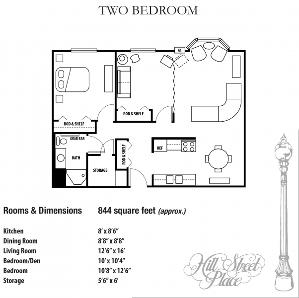 2 Bedroom - 844 Sq. Ft.