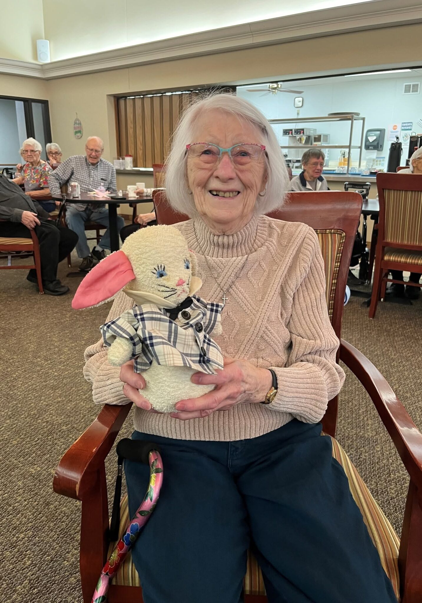 tenant holding stuffed animal